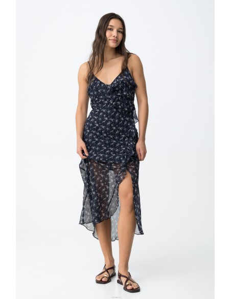 VESTIDO-FLORAL-MIDI-CORTE-SLIM.VOLANTES-TIRANTES-FINOS-PAQUITA-TIFFOSI