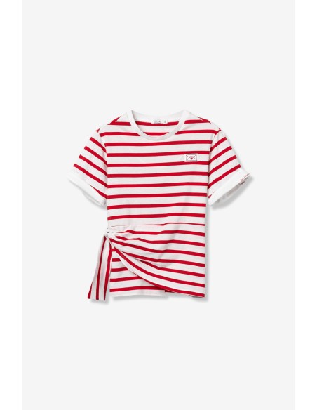 CAMISETA-RAYAS-BLANCAS-ROJAS-MANGA-CORTA-LAZO-LATERAL-TRABILLA-CUELLO-REDONDO-AMORA-TIFFOSI
