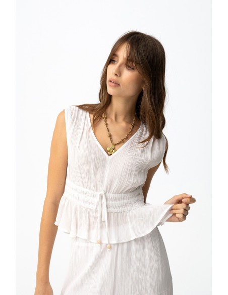 TOP-BLANCO-SIN-MANGAS-CUELLO-PICO-FRUNCIDO-VOLANTE-LAZO-FRONTAL-CAMPONESA-TIFFOSI