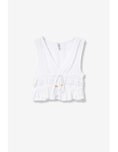 TOP-BLANCO-SIN-MANGAS-CUELLO-PICO-FRUNCIDO-VOLANTE-LAZO-FRONTAL-CAMPONESA-TIFFOSI