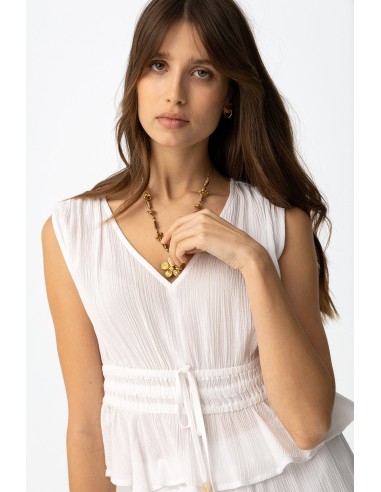 TOP-BLANCO-SIN-MANGAS-CUELLO-PICO-FRUNCIDO-VOLANTE-LAZO-FRONTAL-CAMPONESA-TIFFOSI