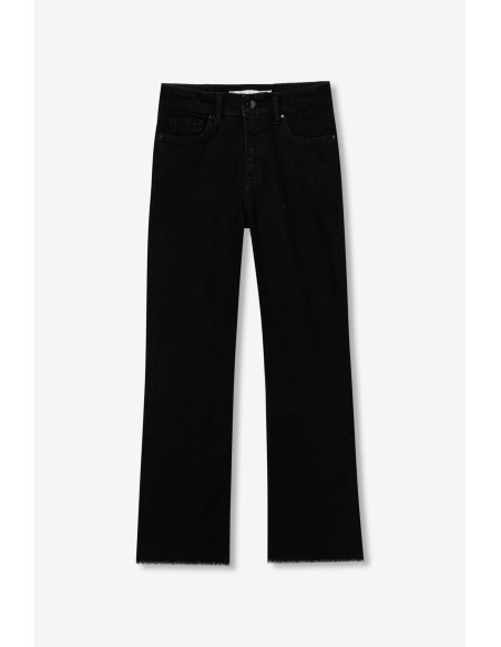JEANS-NEGROS-CAPRI-MEGAN-CINCO-BOLSILLOS-LIGERA-CAMPANA-BAJO-DESHILACHADO-TIFFOSI
