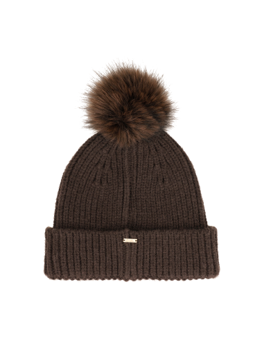 GORRO-PUNTO-MARRÓN-ADORNOS-FRONTAL-POMPÓN-ANEKKE