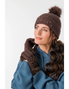 GUANTES-PUNTO-MARRÓN-ADORNOS-SUPERIOR-PUÑIS-EFECTO-PIEL-ANEKKE