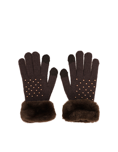 GUANTES-PUNTO-MARRÓN-ADORNOS-SUPERIOR-PUÑIS-EFECTO-PIEL-ANEKKE