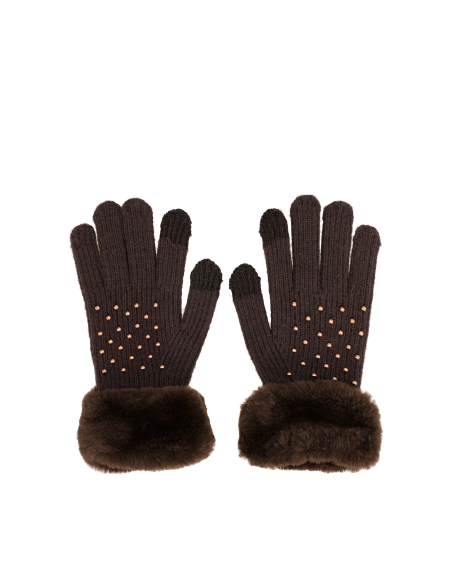 GUANTES-PUNTO-MARRÓN-ADORNOS-SUPERIOR-PUÑIS-EFECTO-PIEL-ANEKKE