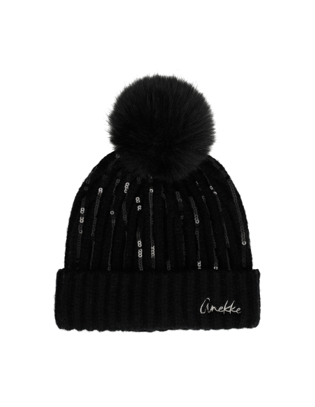 GORRO-PUNTO-NEGRO-POMPÓN-LENTEJUELAS-ANEKKE