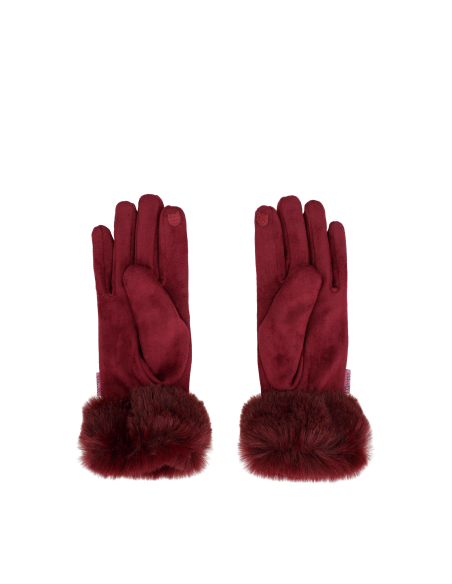 GUANTES BURDEOS-BORDADOS-ANTELINA-PUÑOS-EFECTO-PELO-ANEKKE