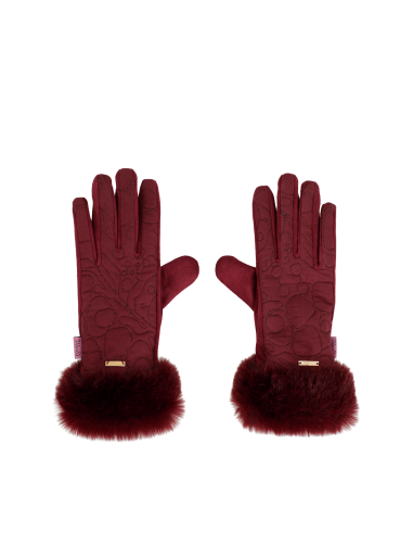 GUANTES BURDEOS-BORDADOS-ANTELINA-PUÑOS-EFECTO-PELO-ANEKKE