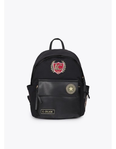 MOCHILA-NYLON-NEGRO-PARCHES-MÚLTIPLES COMPARTIMENTOS-ASA-MANO-LOLA-CASADEMUNT