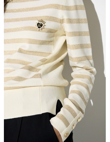 JERSEY-CRUDO-RAYAS-DORADO-LUREX-PIN-FRONTAL-LOLA-CASADEMUNT