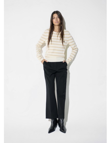 JERSEY-CRUDO-RAYAS-DORADO-LUREX-PIN-FRONTAL-LOLA-CASADEMUNT