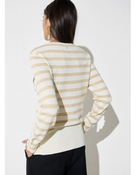 JERSEY-CRUDO-RAYAS-DORADO-LUREX-PIN-FRONTAL-LOLA-CASADEMUNT