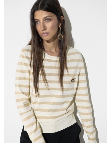 JERSEY-CRUDO-RAYAS-DORADO-LUREX-PIN-FRONTAL-LOLA-CASADEMUNT