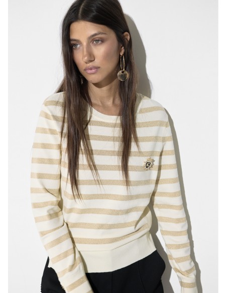 JERSEY-CRUDO-RAYAS-DORADO-LUREX-PIN-FRONTAL-LOLA-CASADEMUNT