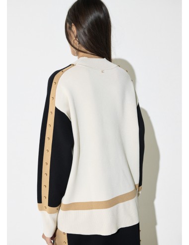 JERSEY-TRICOLOR-NEGRO-MARRÓN-CRUDO-CUELLO-CISNE-TACHUELAS-LOLA-CASADEMUNT