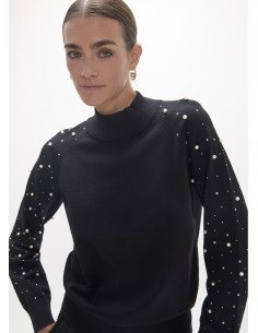 JERSEY-NEGRO-CUELLO-SEMI-CISNE-MANGAS-PERLAS-TACHAS-LOLA-CASADEMUNT