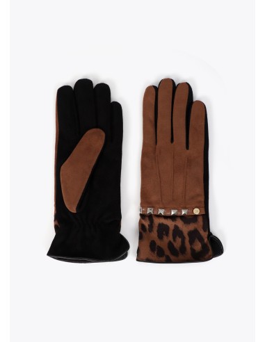 GUANTES.COMBINADOS-MARRÓN-NEGRO-PUÑOS-ANIMAL-PRINT-LOLA-CASADEMUNT