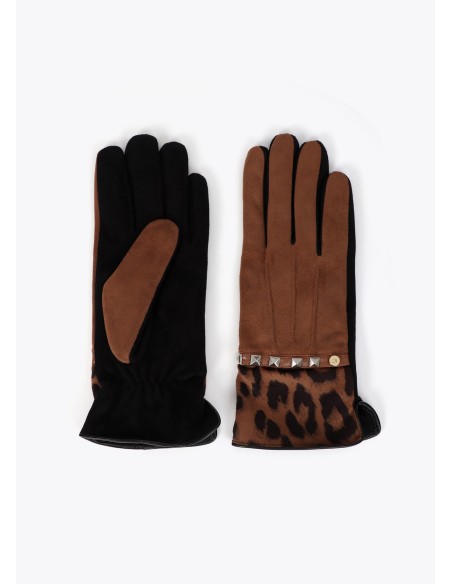 GUANTES.COMBINADOS-MARRÓN-NEGRO-PUÑOS-ANIMAL-PRINT-LOLA-CASADEMUNT
