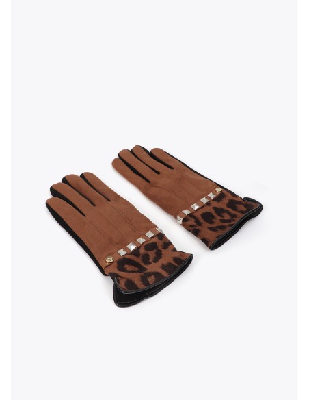 GUANTES.COMBINADOS-MARRÓN-NEGRO-PUÑOS-ANIMAL-PRINT-LOLA-CASADEMUNT