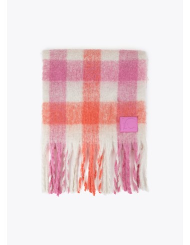 BUFANDA-MULTI-CUADROS-FLECOS-ROSA-NARANJA-CRUDO-LOLA-CASADEMUNT