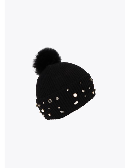 GORRO-PUNTO-PERLAS-CRISTALES-POMPÓN-LOLA-CASADEMUNT