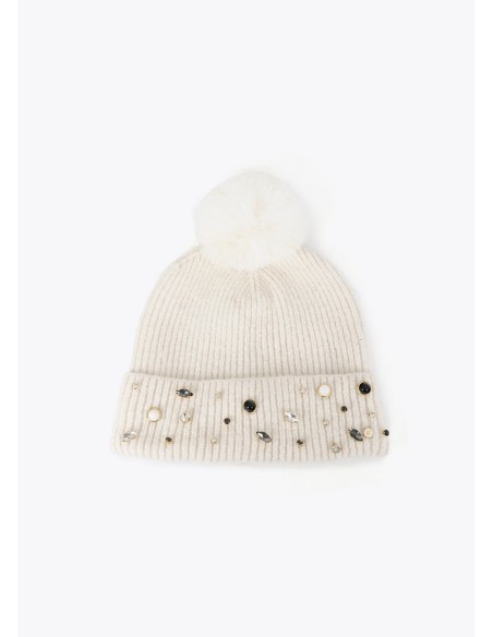 GORRO-PUNTO-PERLAS-CRISTALES-POMPÓN-LOLA-CASADEMUNT