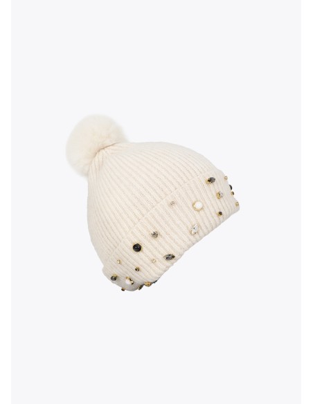 GORRO-PUNTO-PERLAS-CRISTALES-POMPÓN-LOLA-CASADEMUNT