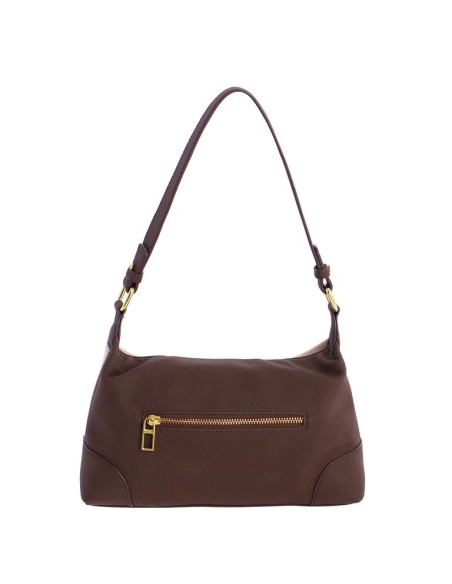 BOLSO-TAUPE-COMBINADO-MARRÓN-CIERRE SOLAPA-COMPARTIMENTO-TRASERO-LOGO-DORADO-LOGO-DORADO-ELLIE-DON-ALGODÓN