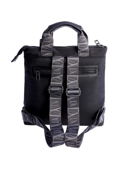 MOCHILA-ACOLCHADA-NYLON-NEGRO-ASAS-MANO-ASAS-REGULABLES-CIERRE-CREMALLERA-COMPARTIMENTO-TRASERO-GABY-DON-ALGODÓN