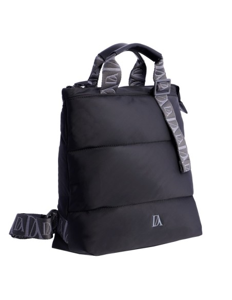 MOCHILA-ACOLCHADA-NYLON-NEGRO-ASAS-MANO-ASAS-REGULABLES-CIERRE-CREMALLERA-COMPARTIMENTO-TRASERO-GABY-DON-ALGODÓN