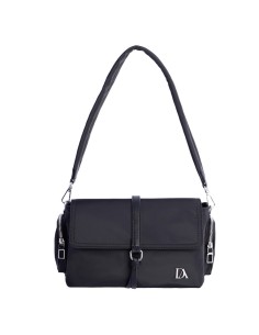 BOLSO-BANDOLERA-NEGRA-NYLON-CIERRE-CREMALLERA-SOLAPA-COMPARTIMENTOS-LATERALES-TRASERO-DON-ALGODÓN