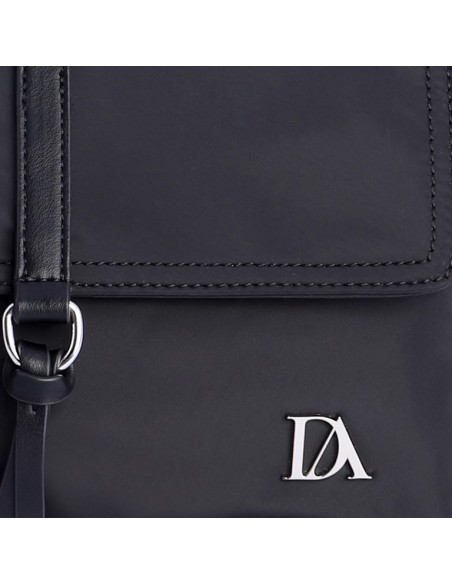 BOLSO-BANDOLERA-NEGRA-NYLON-CIERRE-CREMALLERA-SOLAPA-COMPARTIMENTOS-LATERALES-TRASERO-DON-ALGODÓN