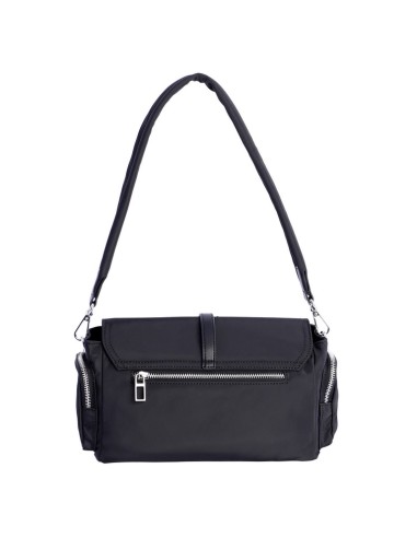 BOLSO-BANDOLERA-NEGRA-NYLON-CIERRE-CREMALLERA-SOLAPA-COMPARTIMENTOS-LATERALES-TRASERO-DON-ALGODÓN