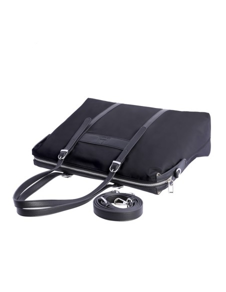 BOLSO-SHOPPER-NYLON-NEGRO-DOS-ASAS-HOMBRO-ASA-BANDOLERA-COMPARTIMENTO-TRASERO-CALA-DON-ALGODÓN