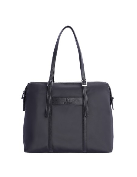 BOLSO-SHOPPER-NYLON-NEGRO-DOS-ASAS-HOMBRO-ASA-BANDOLERA-COMPARTIMENTO-TRASERO-CALA-DON-ALGODÓN
