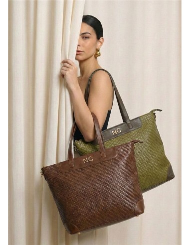 BOLSO-TOTE-TRENZADO-MARRÓN-ASAS-HOMBRO-COMPARTIMENTO-TRASERO-NOCO-COMPLEMENTOS