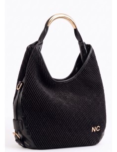 BOLSO-HOBO-TEXTURIZADO-ASA-METÁLICA-DORADA-COMPARTIMENTO-TRASERO-NOCO-COMPLEMENTOS 2