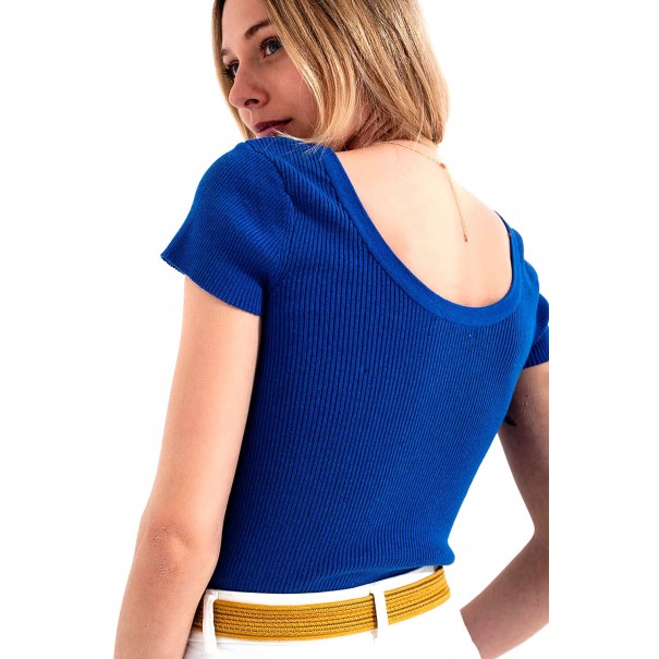 sueter-ajustada-de-punto-de-canale-con-cuello-redondo-en-azul