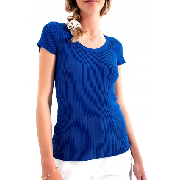 sueter-ajustada-de-punto-de-canale-con-cuello-redondo-en-azul
