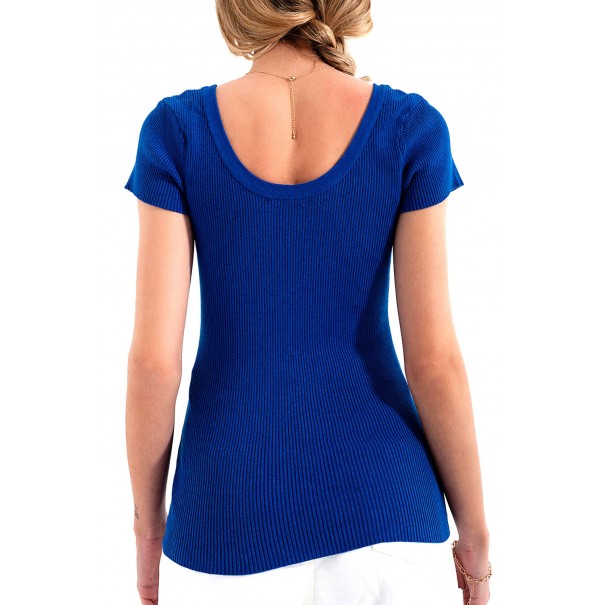 sueter-ajustada-de-punto-de-canale-con-cuello-redondo-en-azul