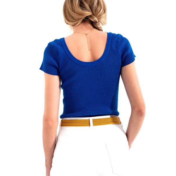 sueter-ajustada-de-punto-de-canale-con-cuello-redondo-en-azul